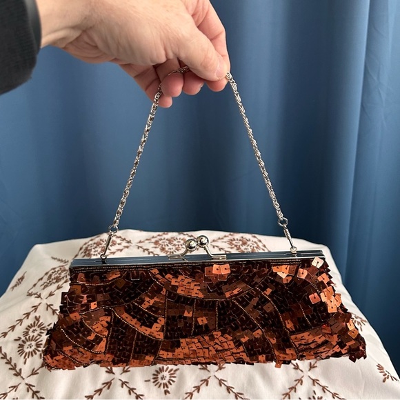 Vtg 90’s Apt 9 Women’s Copper Sequin Fashion Clutch w/ Removable Chain Strap - Picture 4 of 11